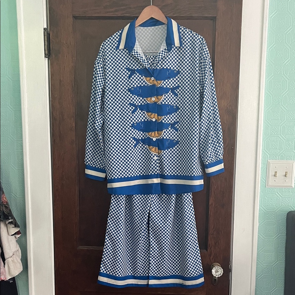 SHEIN Blue and White Checkered beach outfit